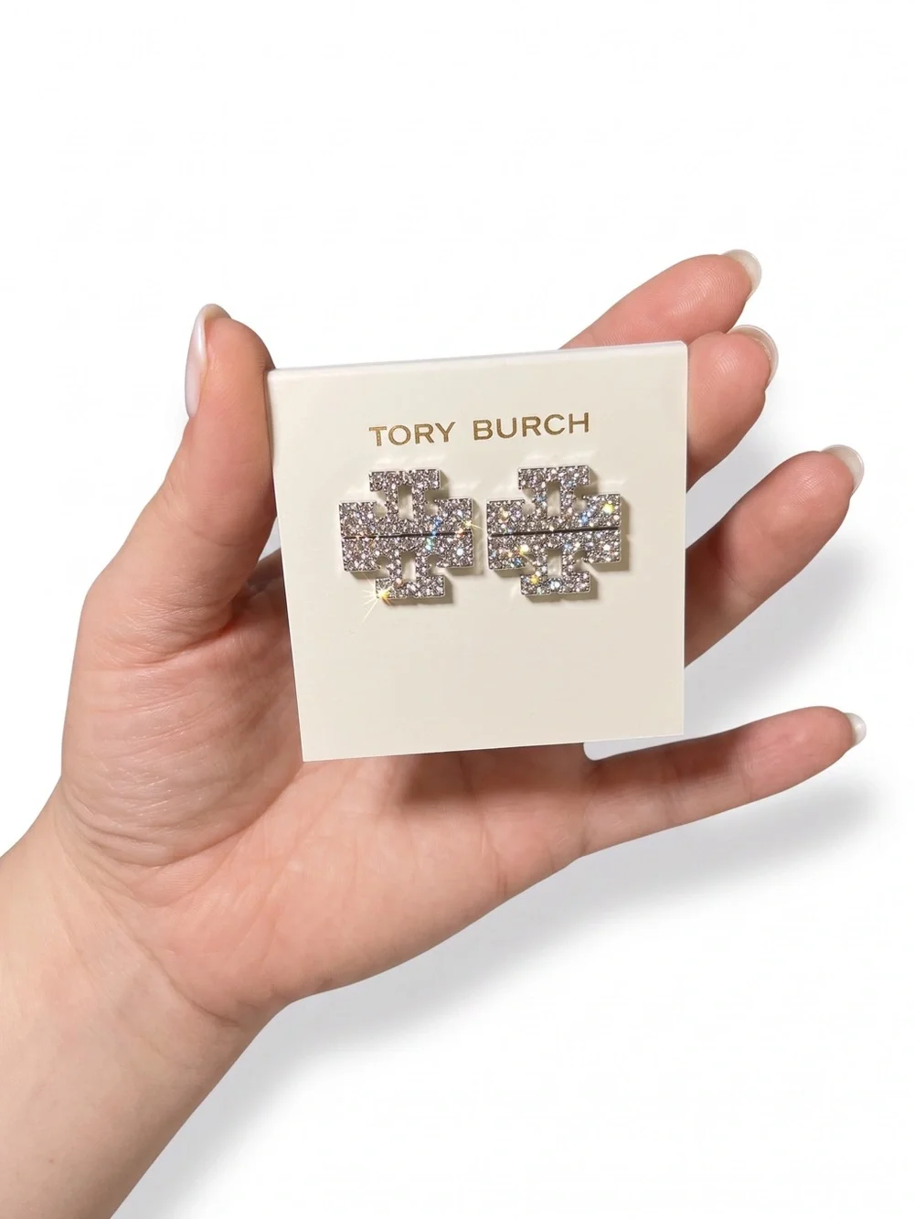 New Tory Burch Icon Pavé Stud Earrings Tory silver